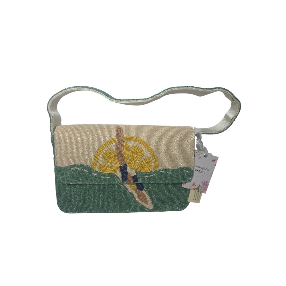 Handcrafted India NWT Beaded Shoulder Bag Swimmer‎ Lemon Sun Green Cream Unique